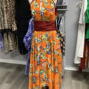 Floral Orange Halter Dress